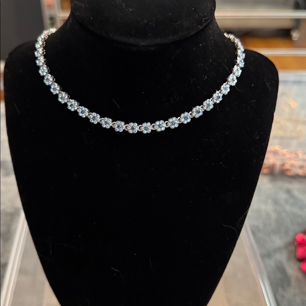 Elegant Silver and Blue Crystal Necklace